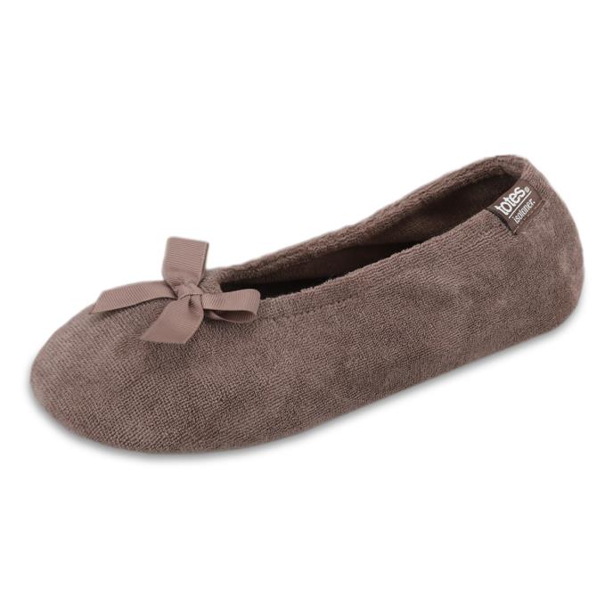 Isotoner® Ladies Terry Ballerina Slipper Taupe Extra Image 2